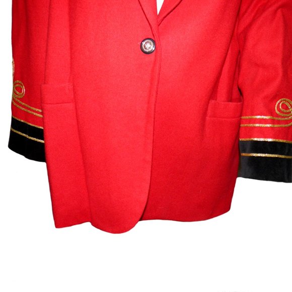 Women's Red Wool Blazer Jacket w/ Metallic Scroll - Picture 3 of 9